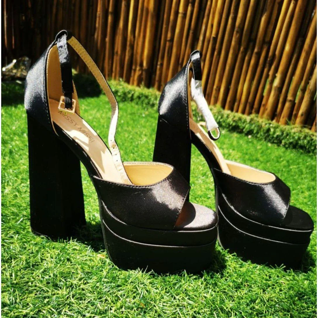 Chunky Heel and Ankle Strap Platform Heels - Image 2