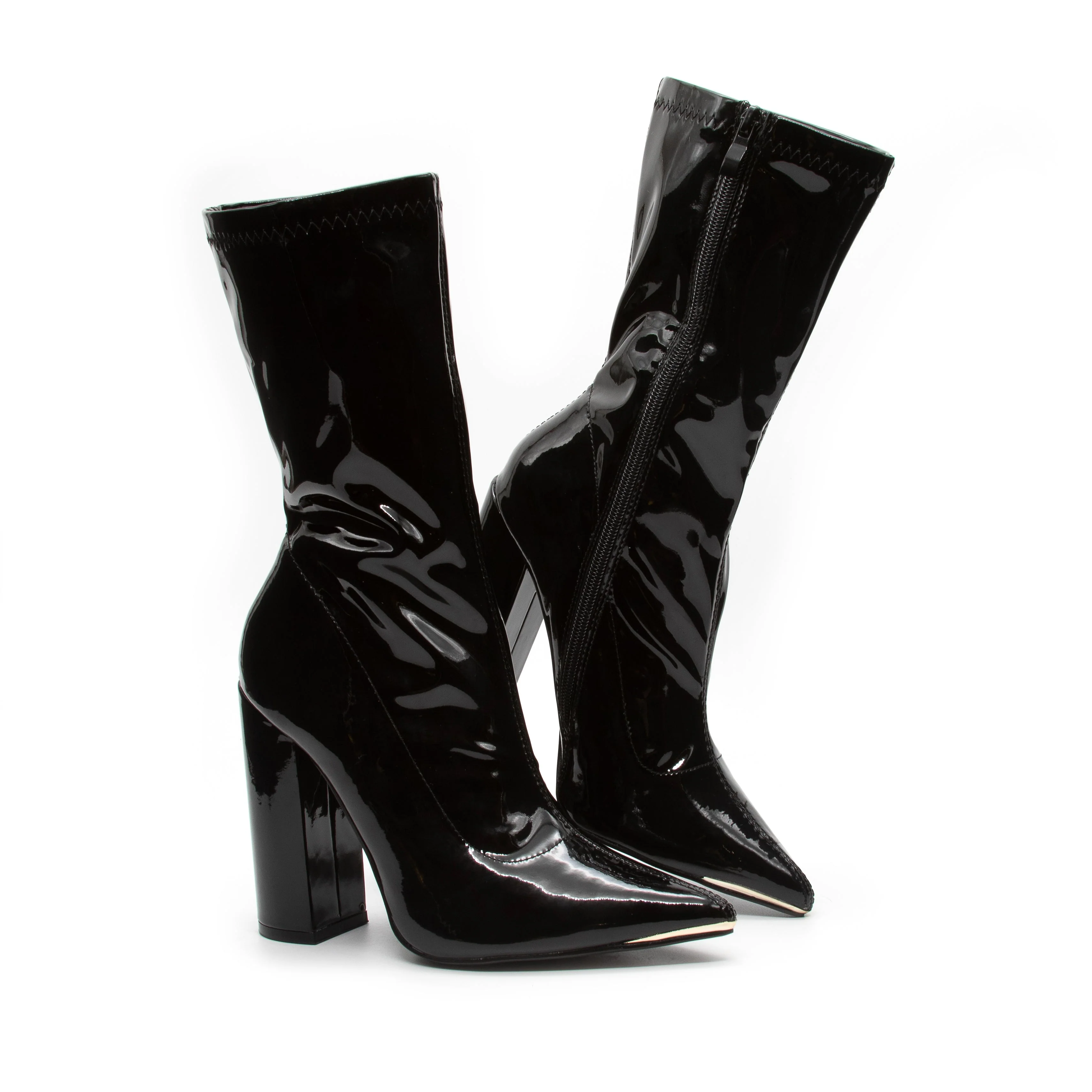 Chunky Patent Side Zipper Boots - Image 2