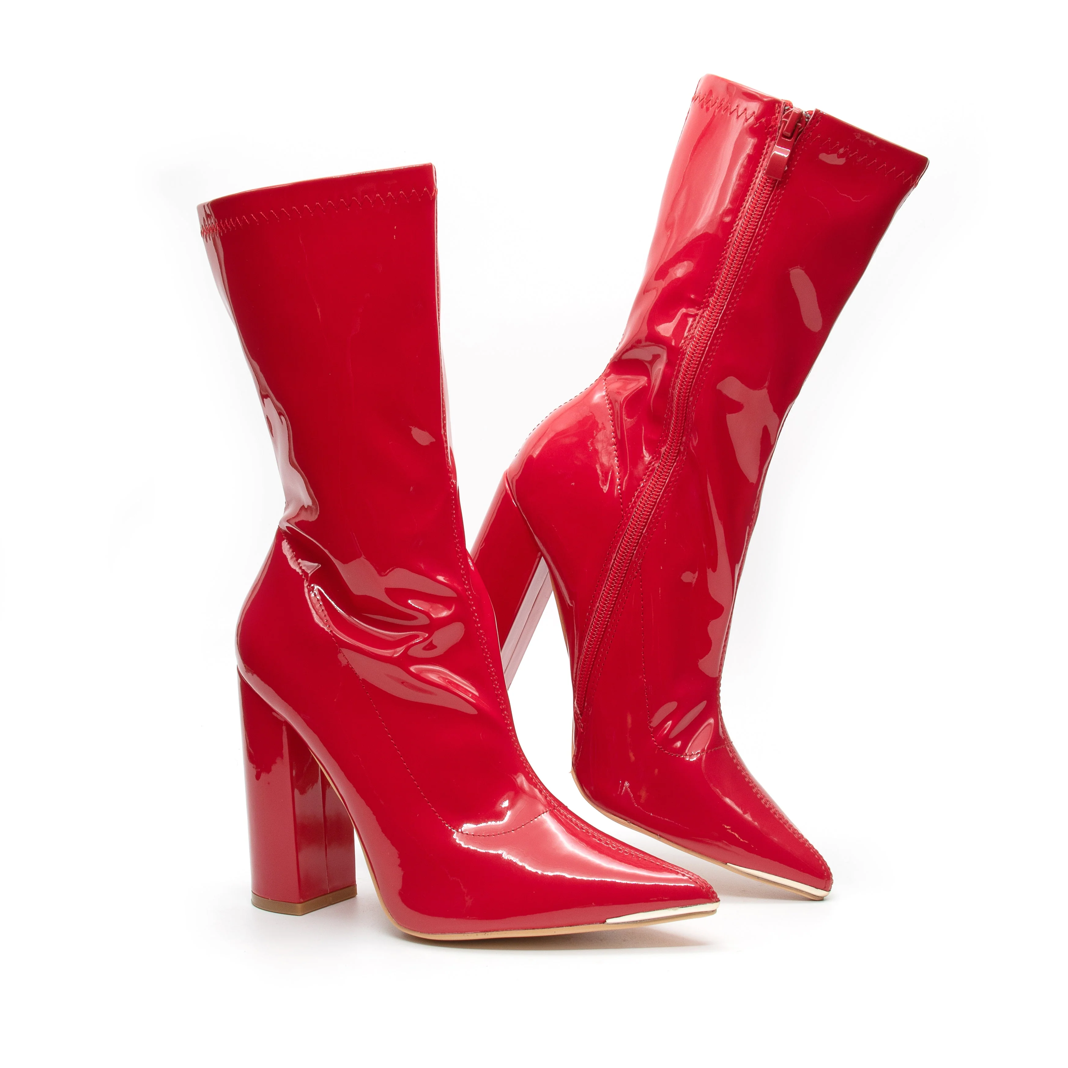 Chunky Patent Side Zipper Boots - Image 3