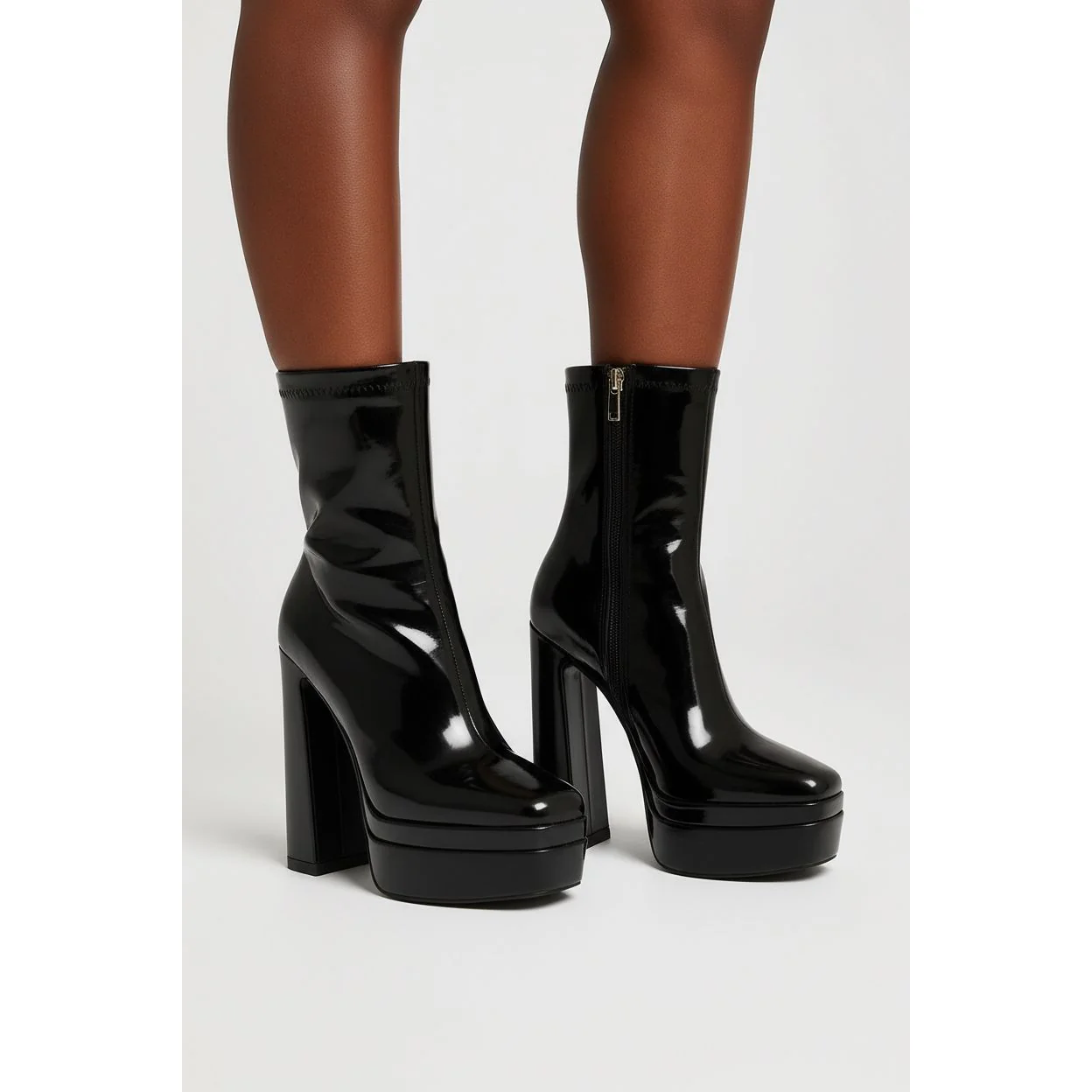 Chunky Platform Thick Leather Heel Boots - Image 4