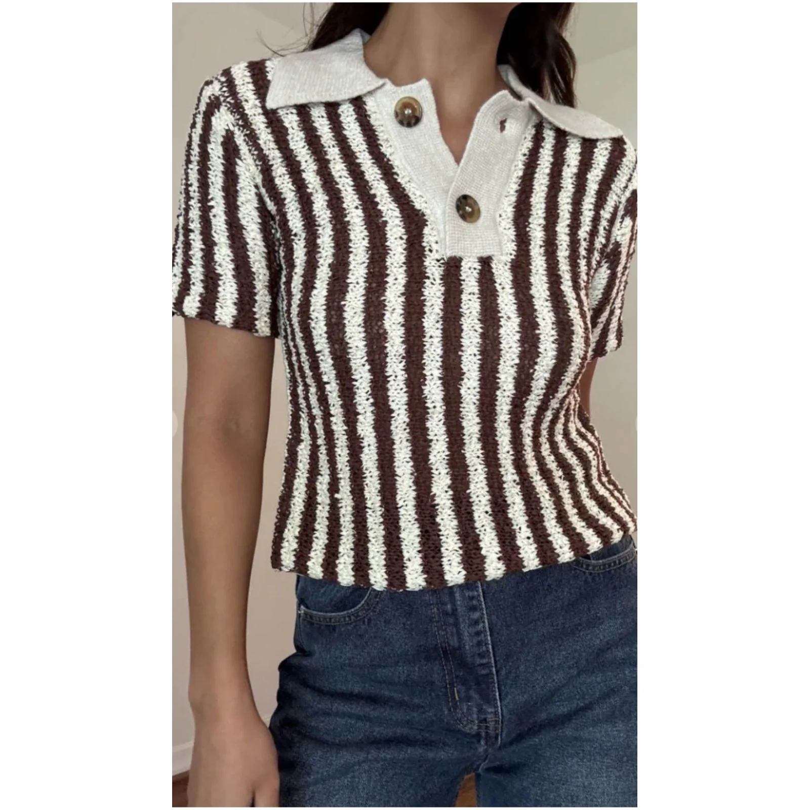 Classic Striped Knitted Polo Shirt. - Image 4