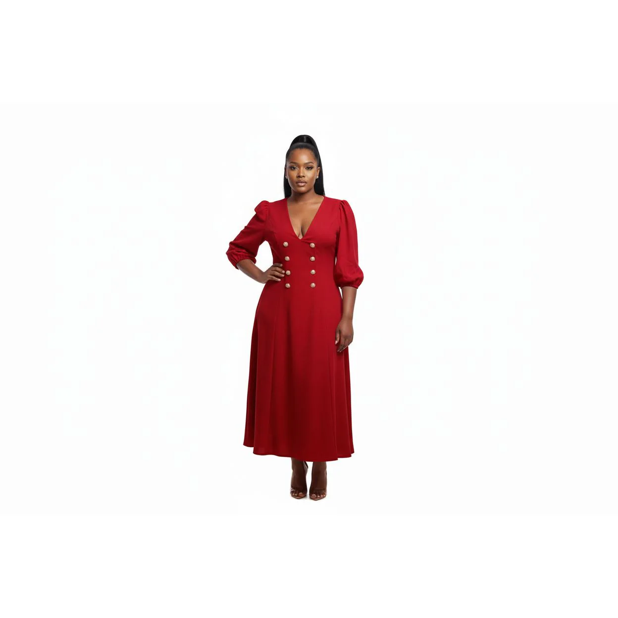 Plus Size Classy Deep V-Neck Bodycon Dress - Image 4
