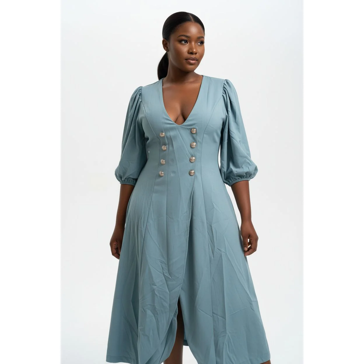 Plus Size Classy Deep V-Neck Bodycon Dress - Image 8