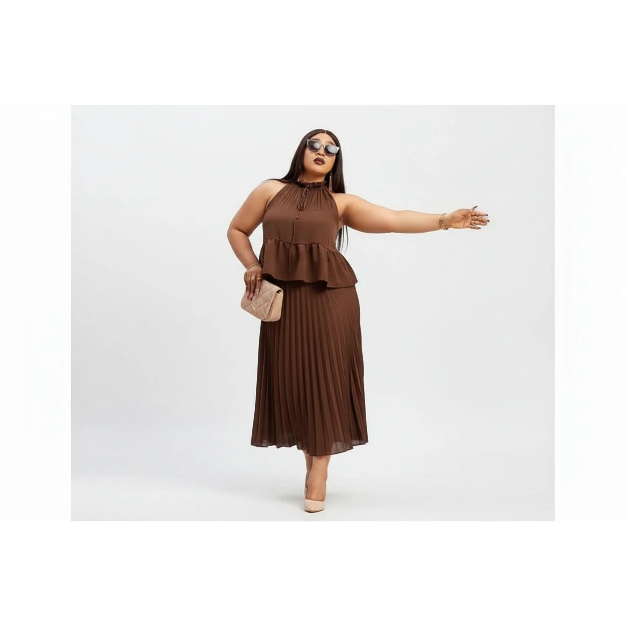 Classy Pleated Two Piece Set - Image 2