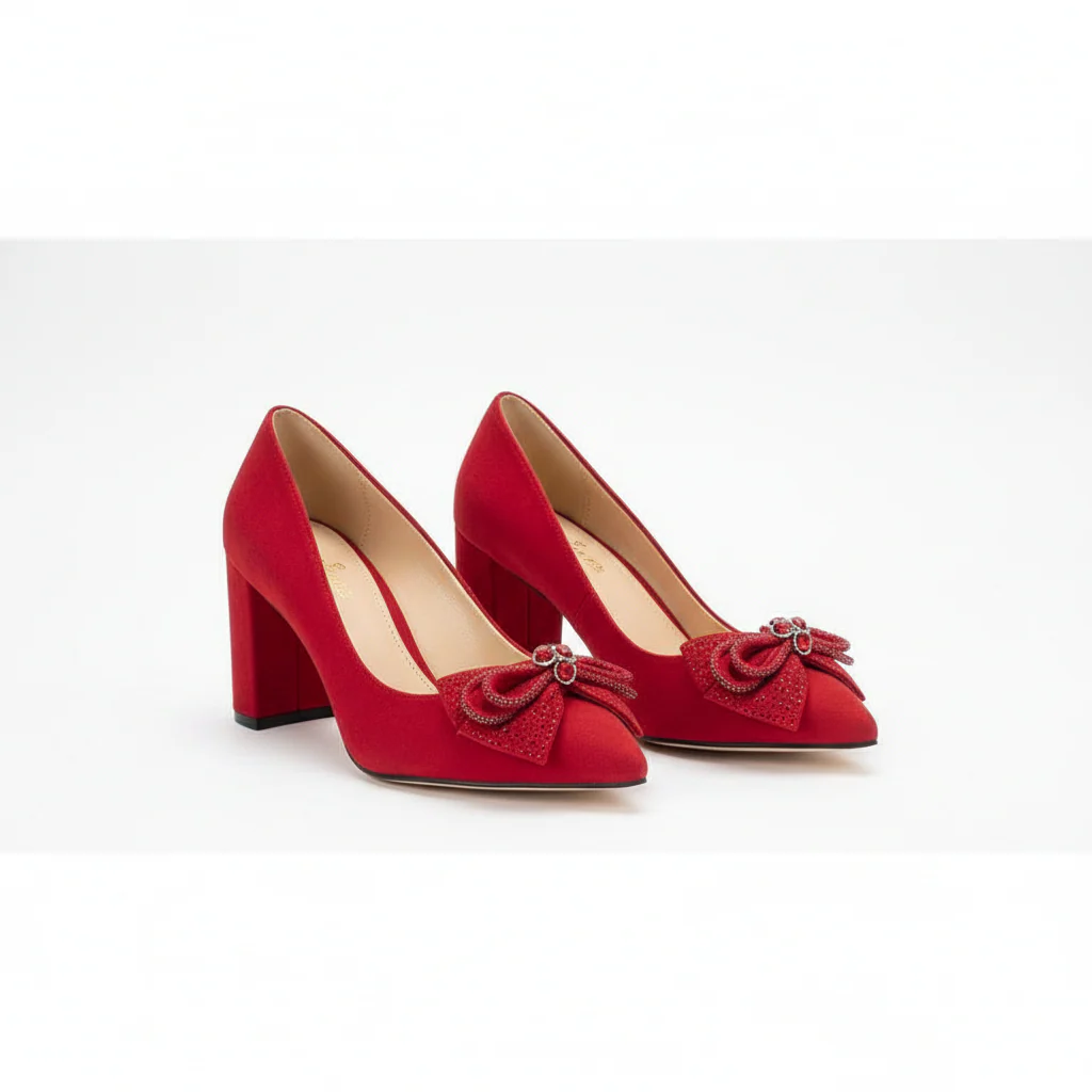 Classy Ribbon Bowknot Thick High Heel - Image 2