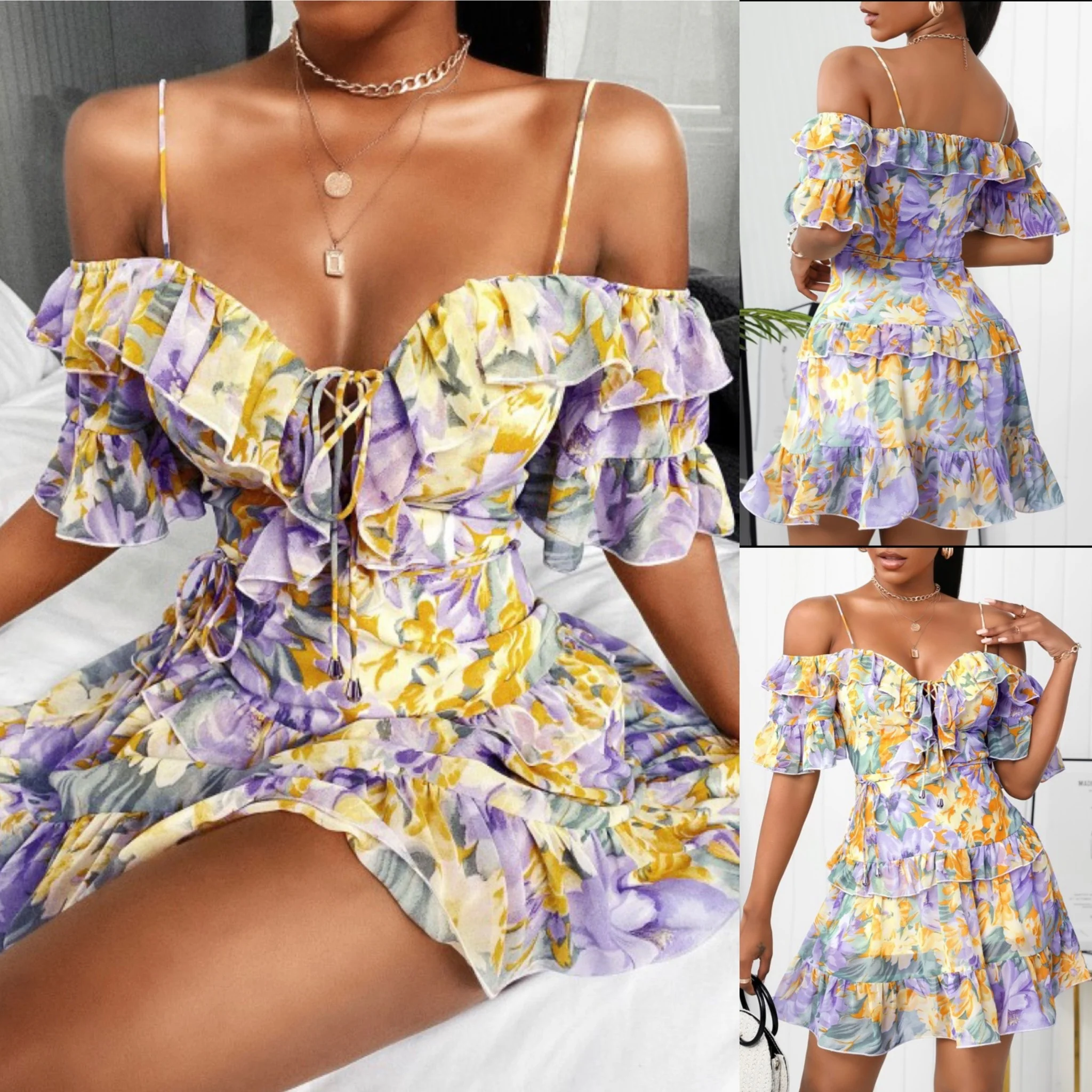 Lace-up Ruffle Floral Mini Dress - Image 5
