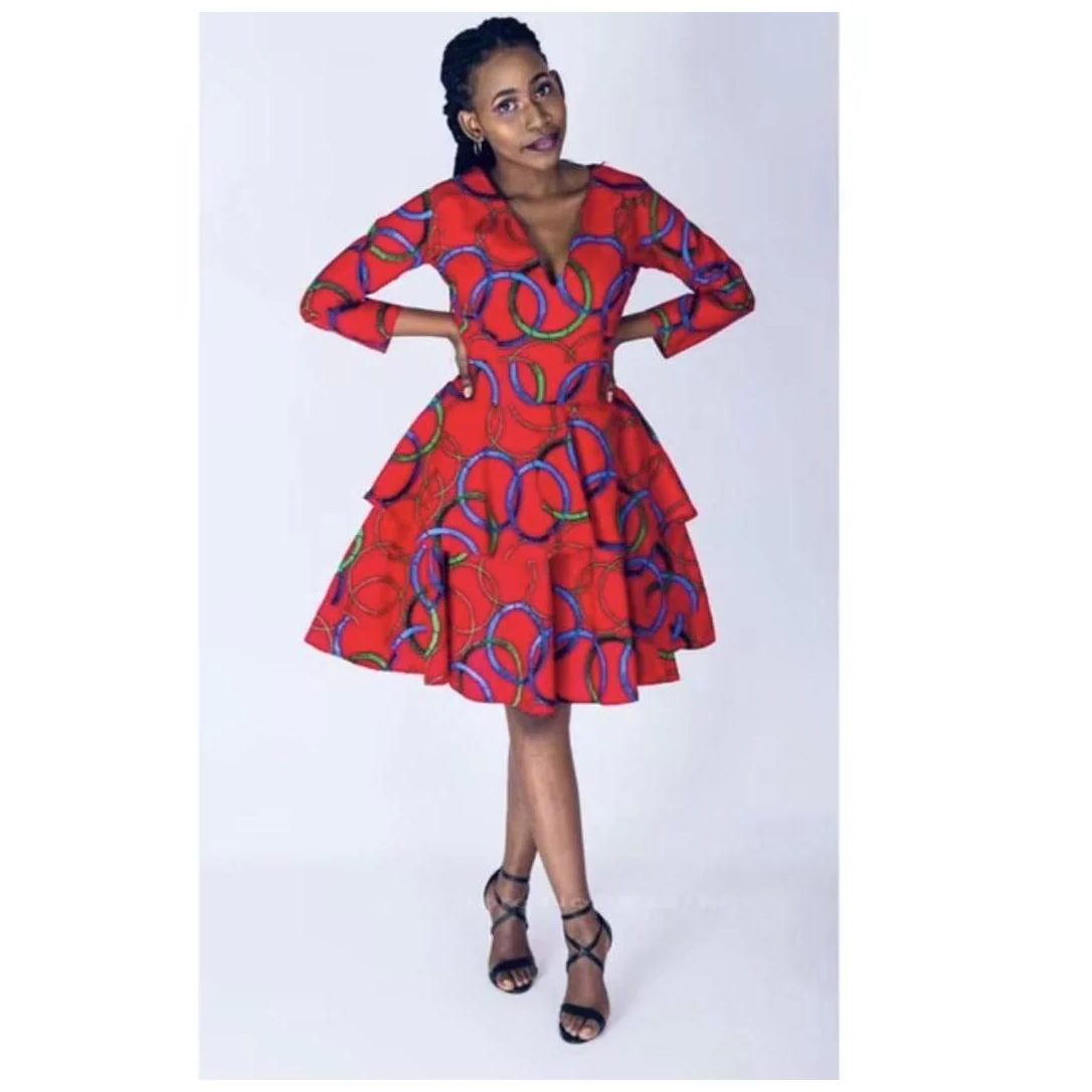Cold Shoulder Mini Ankara Dress - Image 2