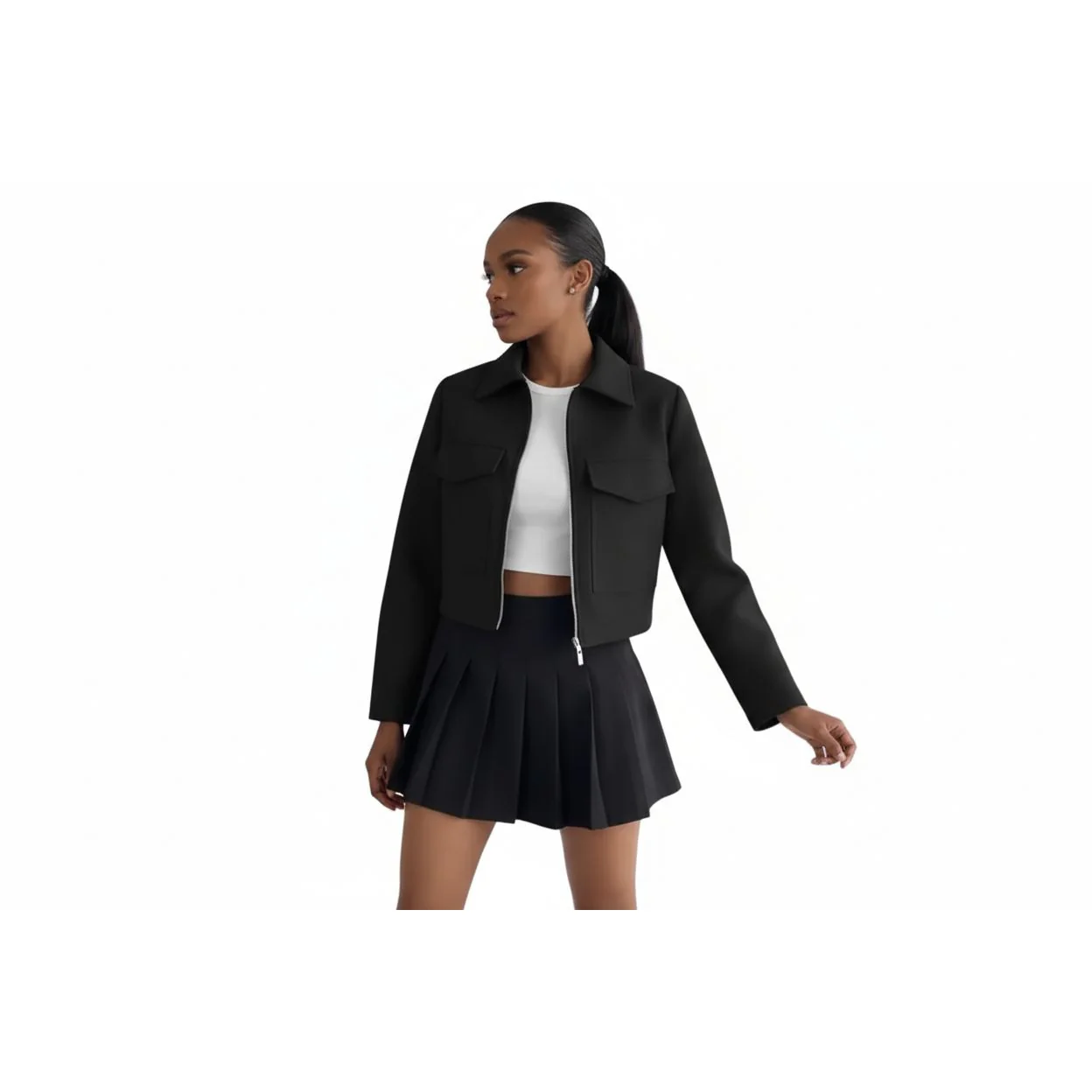 Collar Crop Zip-Up Jacket - Image 2