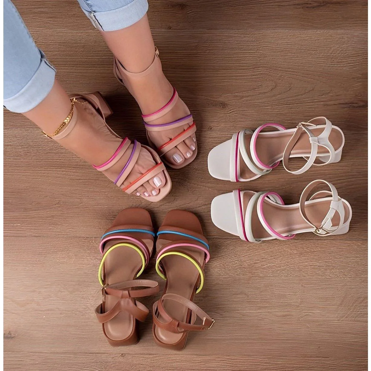Color Block Strap Sandel - Image 2