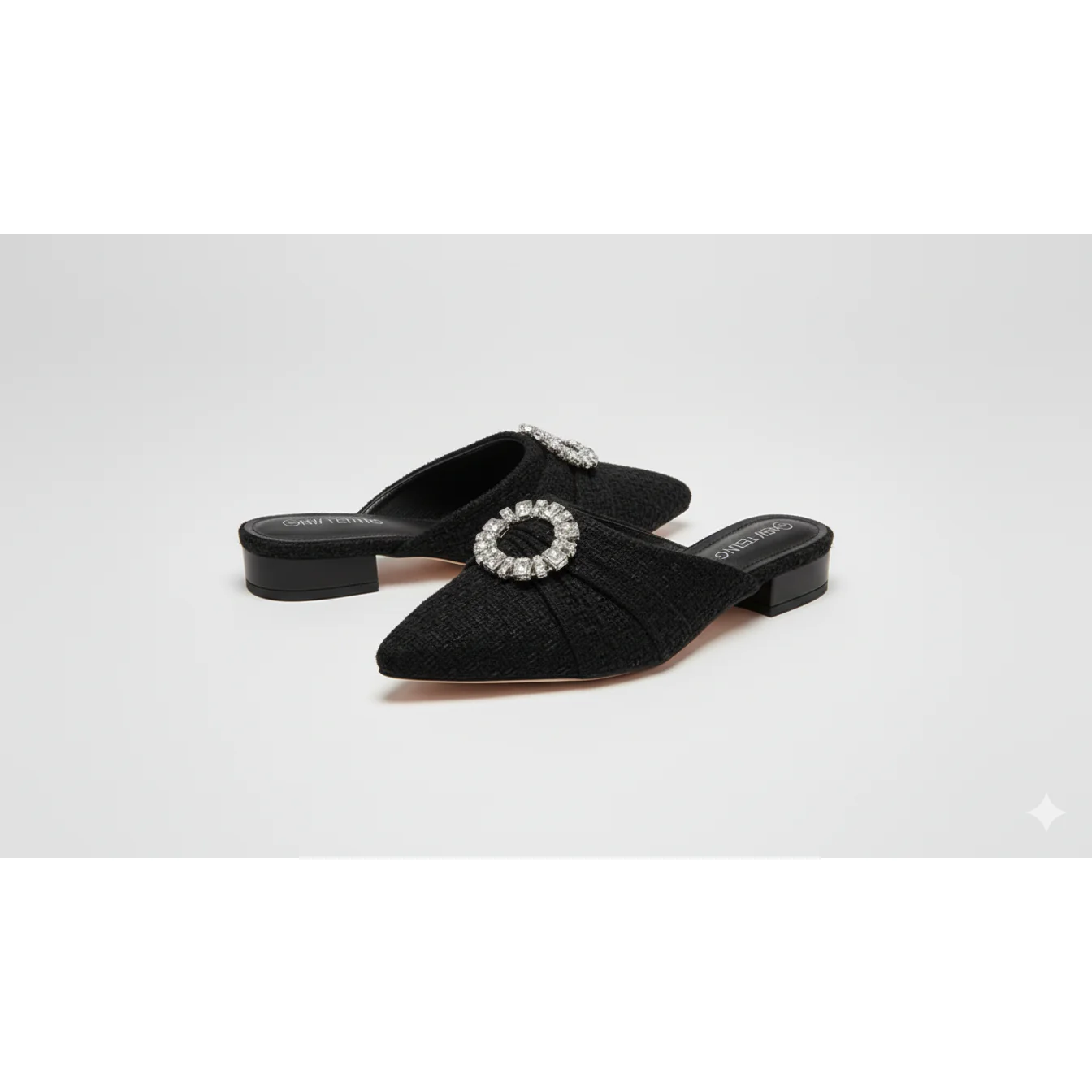 Glamorous Rhinestone Decor Point Toe Flats Mule Shoes - Image 2