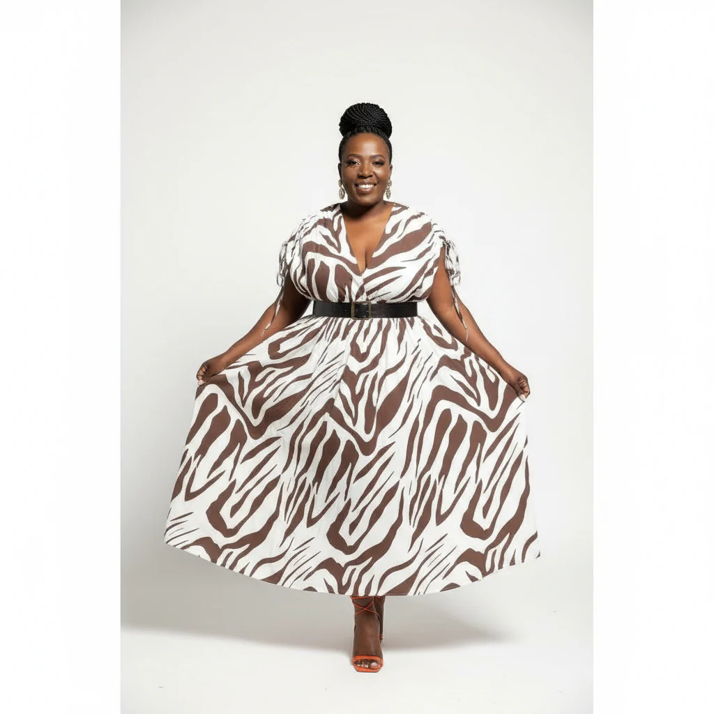 Plus Zebra Striped Batwing Sleeve Dress