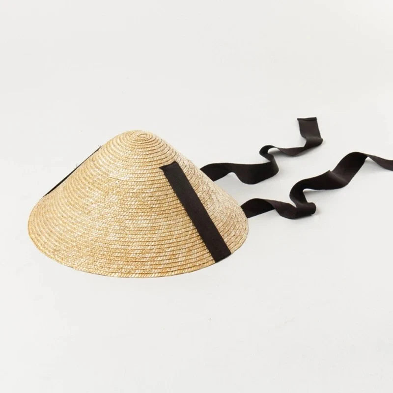 Conical Summer Wide Brim Straw Lace-up Straw Beach Hat - Image 5