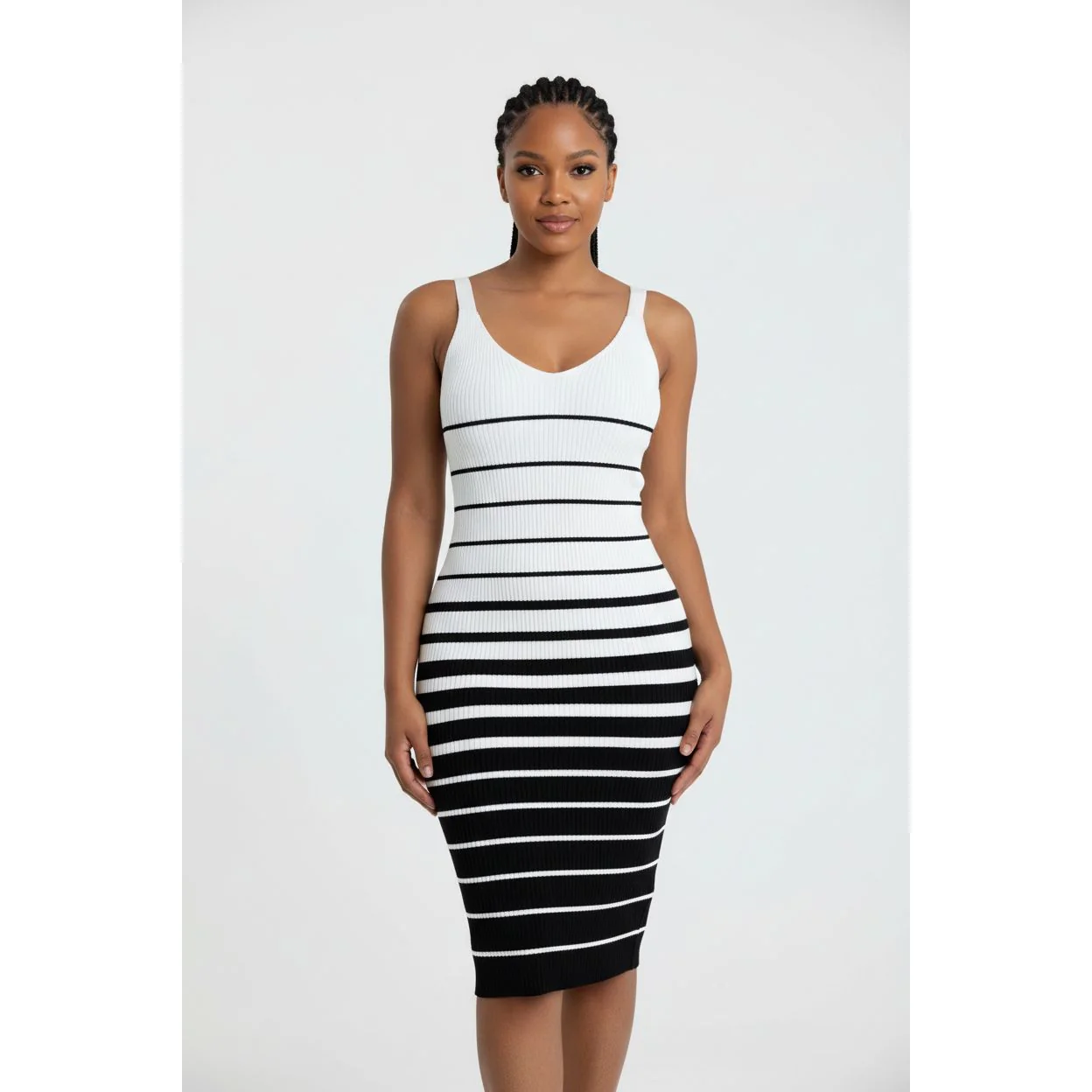 Contrast Stripe Bodycon Knit Tank Dress