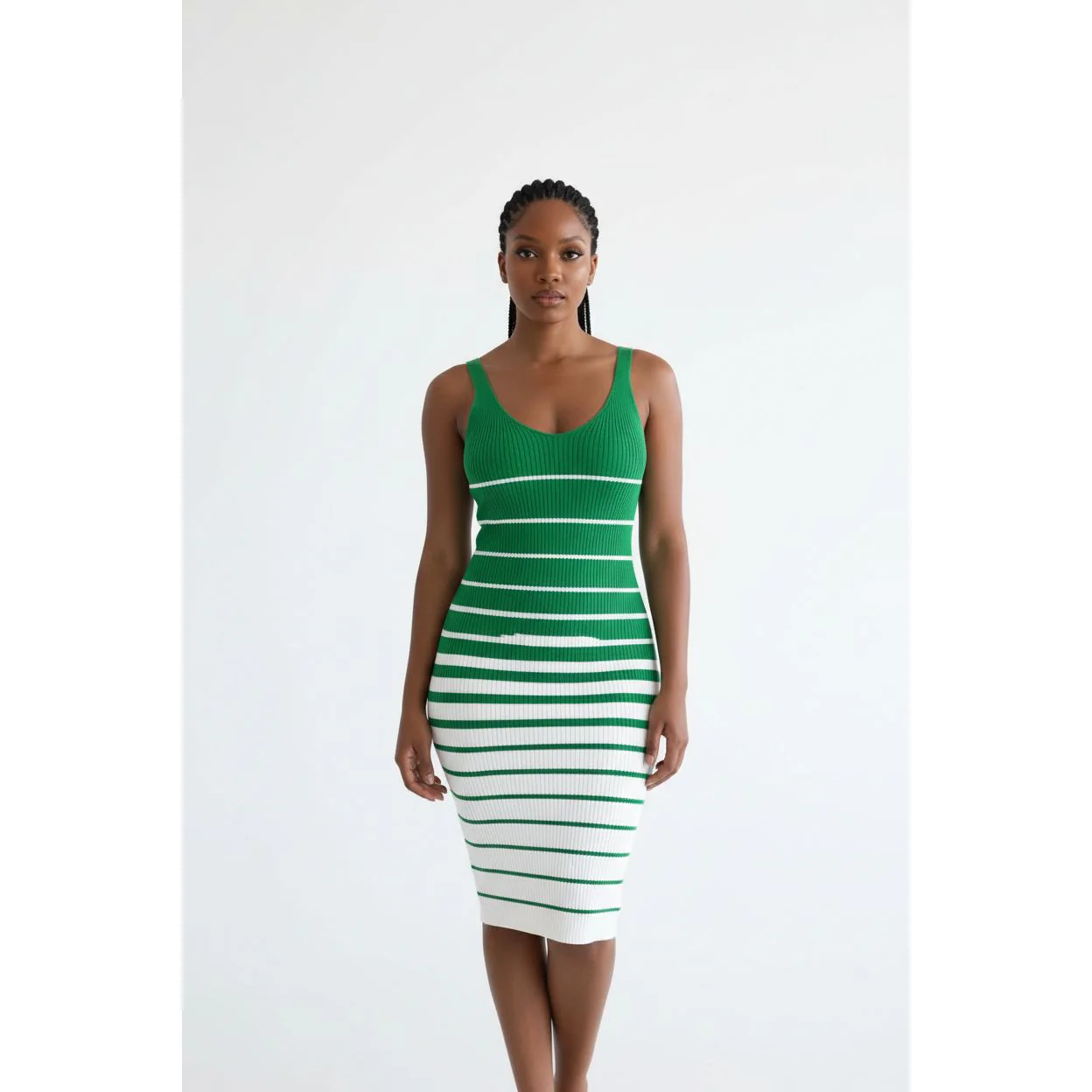 Contrast Stripe Bodycon Knit Tank Dress - Image 3