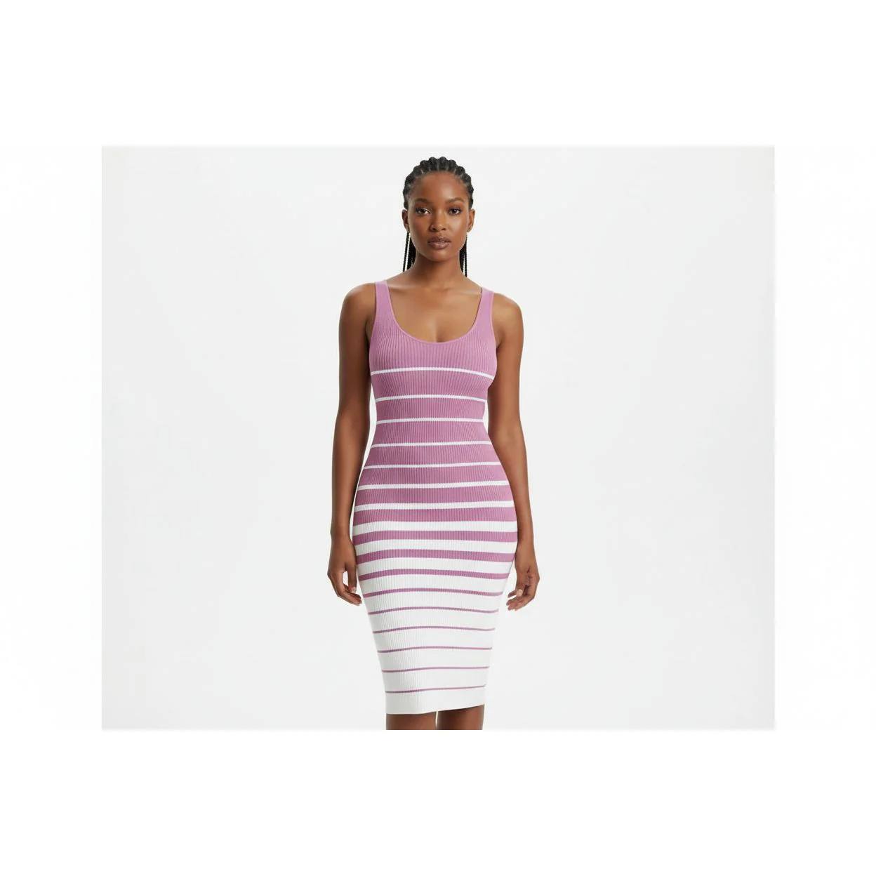 Contrast Stripe Bodycon Knit Tank Dress - Image 5