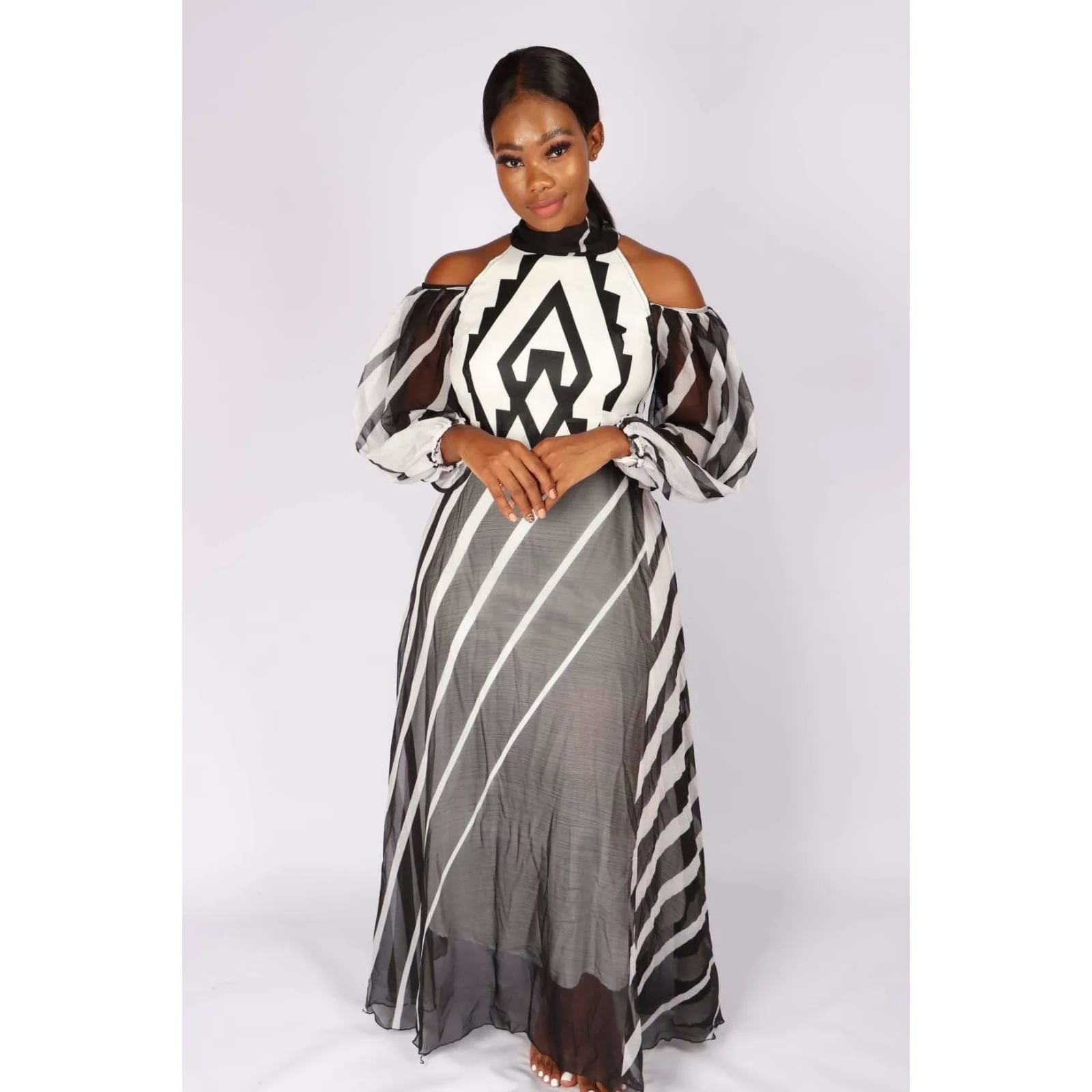 Cut off The Shoulder Irregular Striped Dress - Image 11