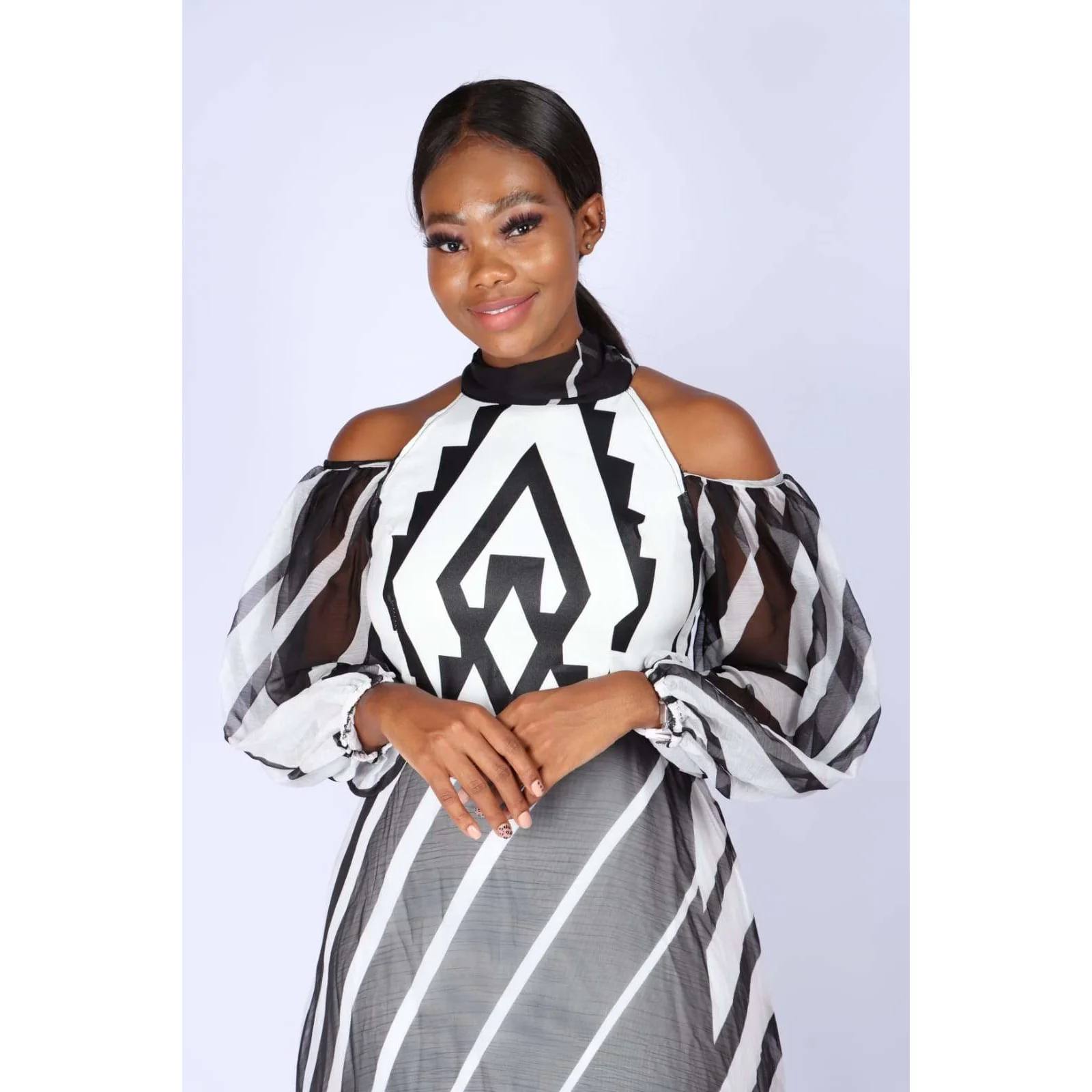 Cut off The Shoulder Irregular Striped Dress - Image 12