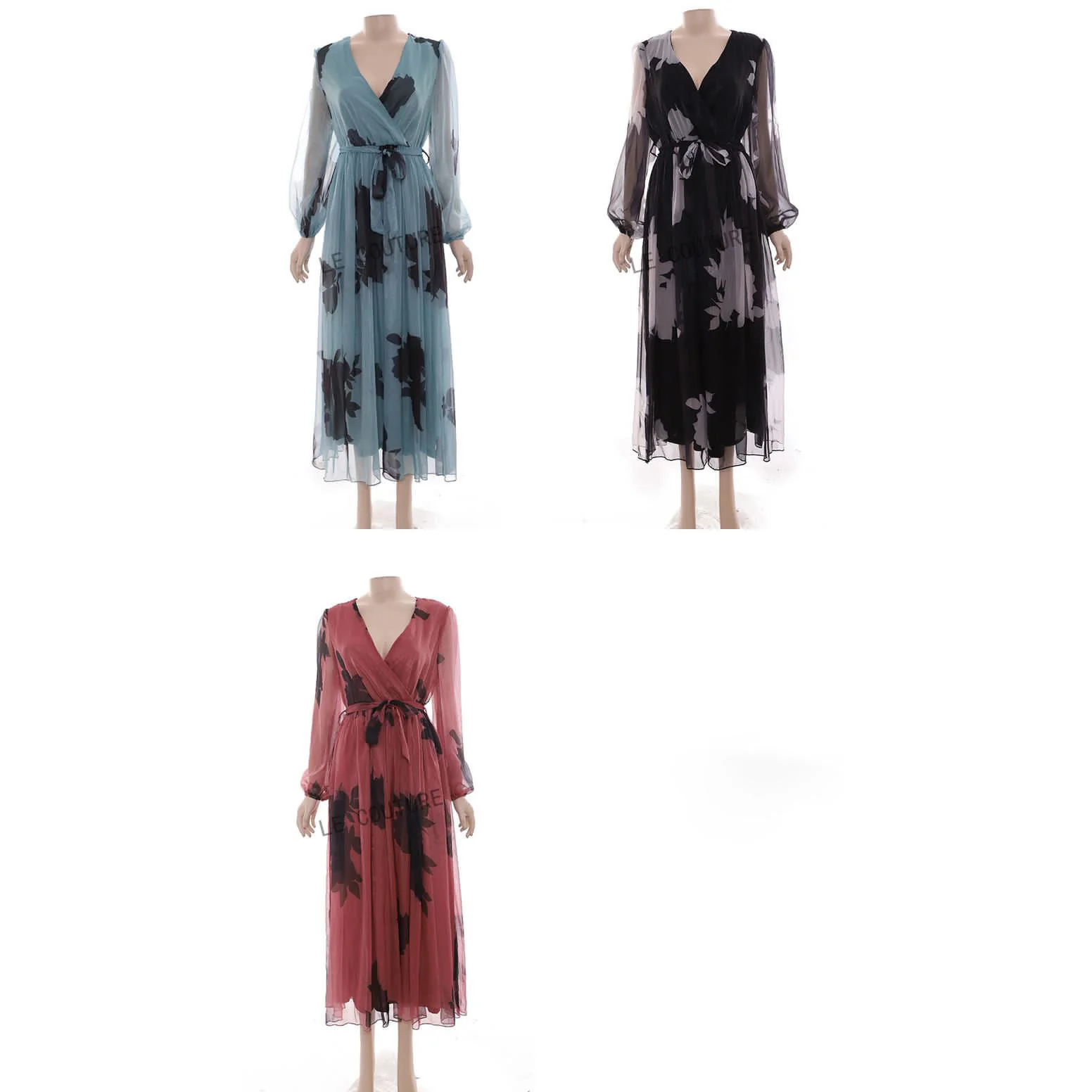 Floral V-Neck Long Sleeve Printed Dress - Image 4