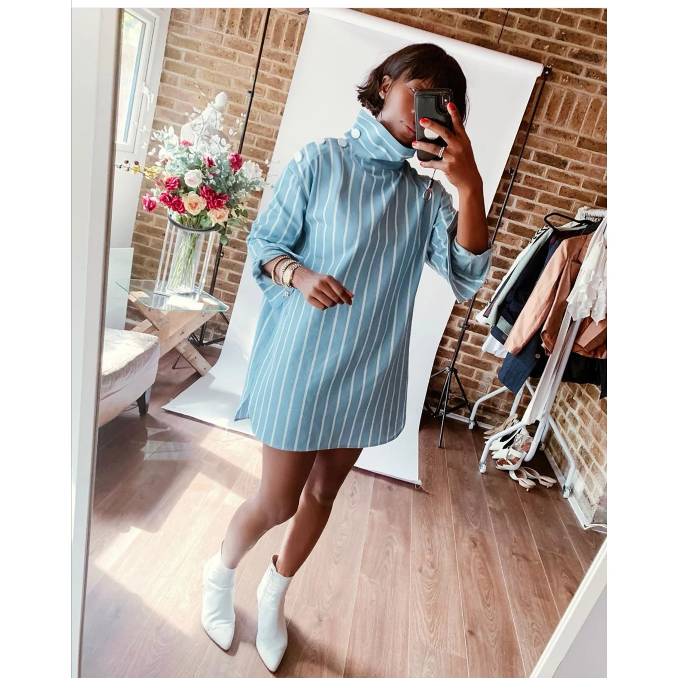 Striped Mini Shirt Dress - Image 2