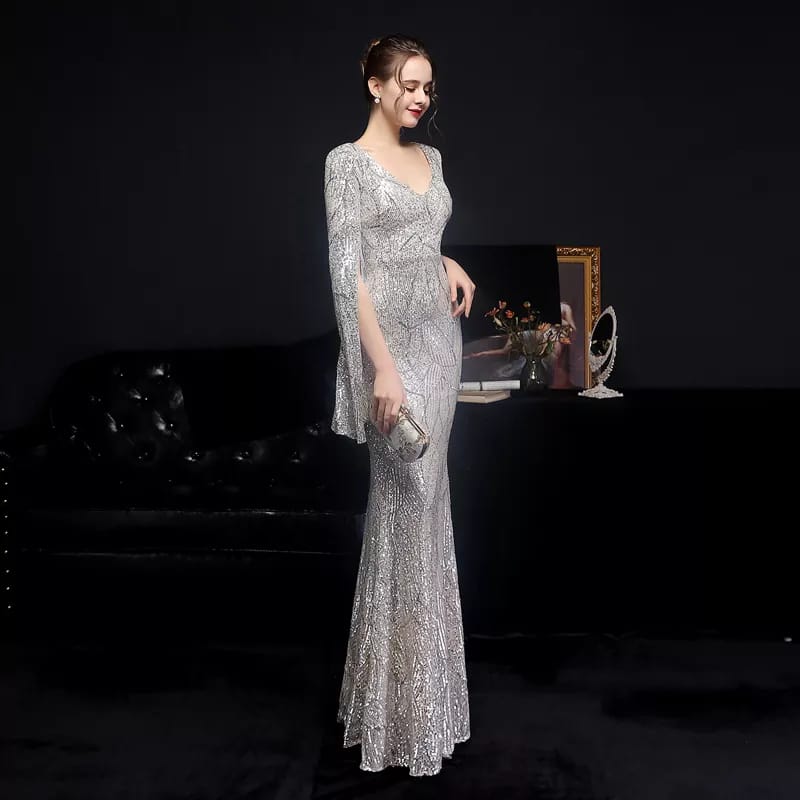 Maxi Long Sleeve V-Neck Dress - Image 3