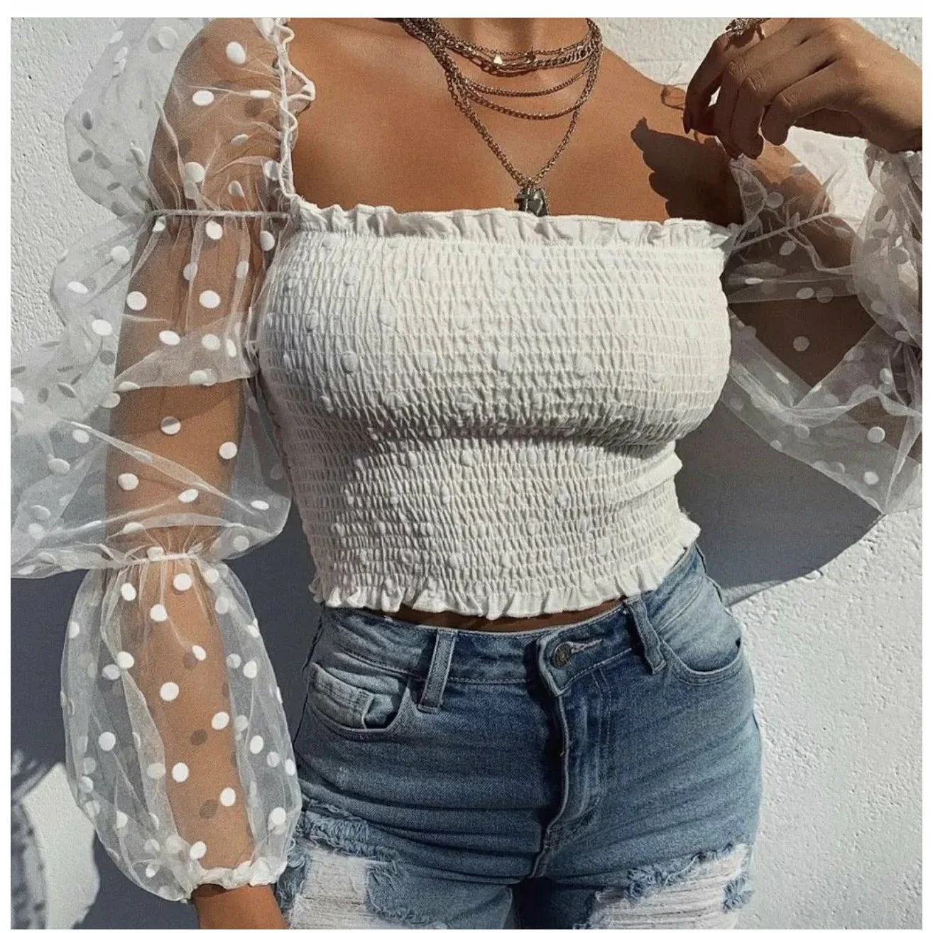 Sexy Mesh See-throughout  Blouse - Image 2