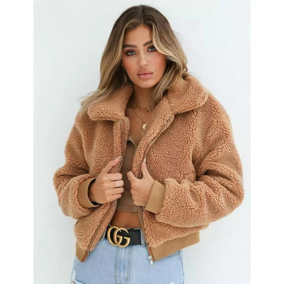 Short Zipper Teddy Coats - Image 2