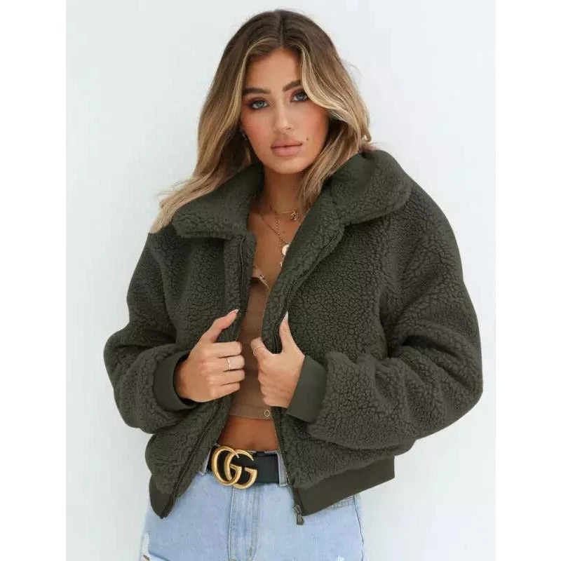 Short Zipper Teddy Coats - Image 3