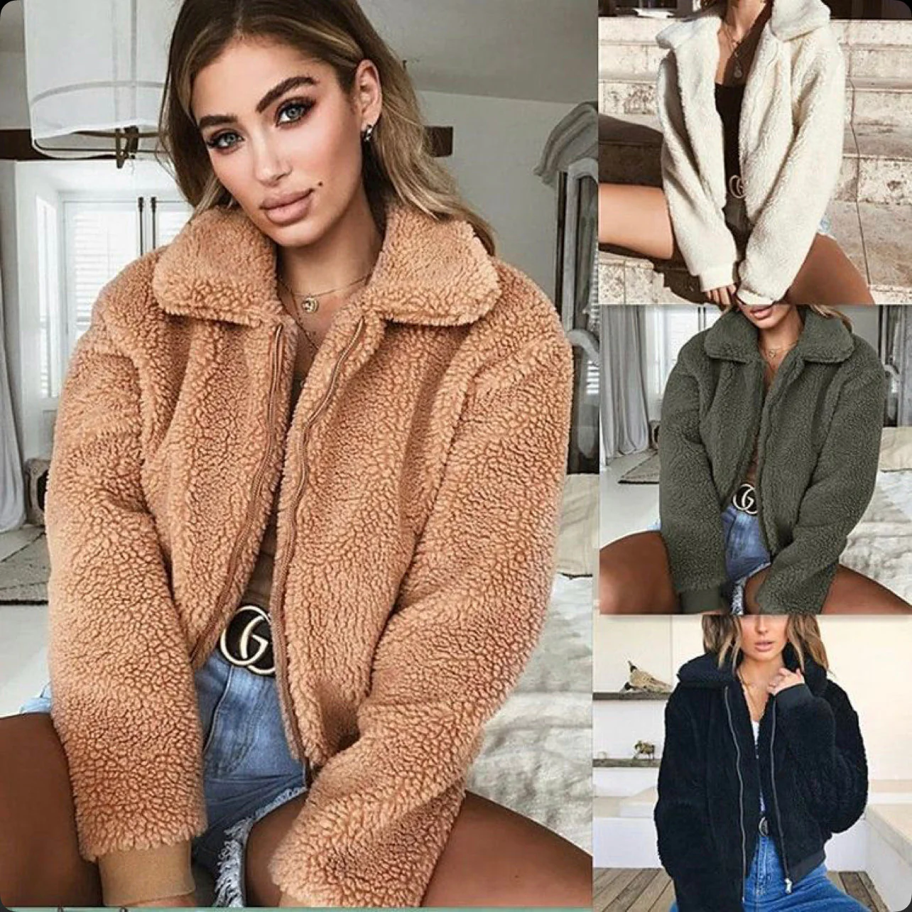 Short Zipper Teddy Coats - Image 8
