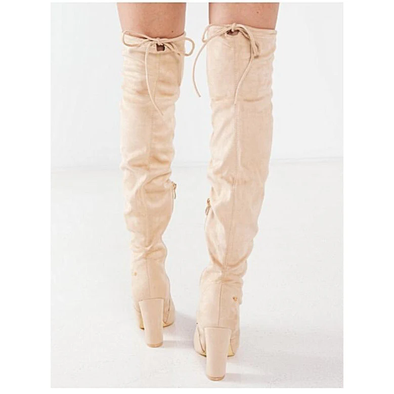 Suede Thigh High Sock Chunky Boots - Image 4
