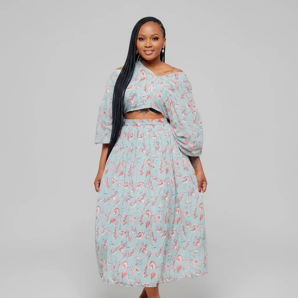 Could Shoulder Top and High Waisted Skirt Set - Image 4