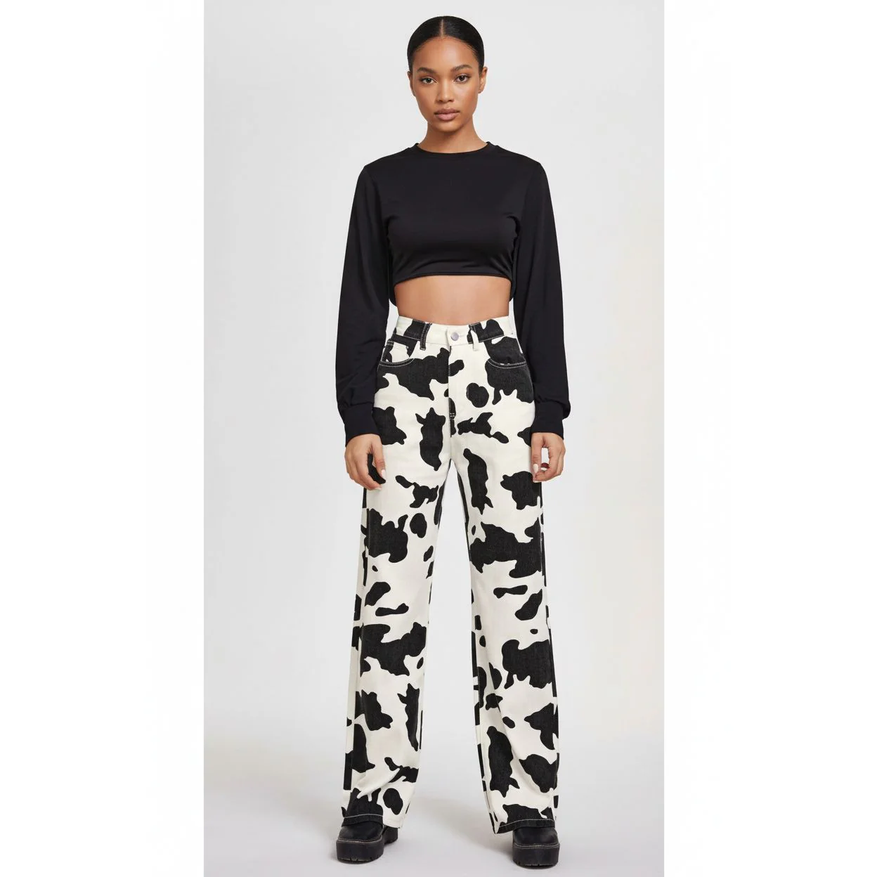 Cow Print wide Leg Jeans - Image 3
