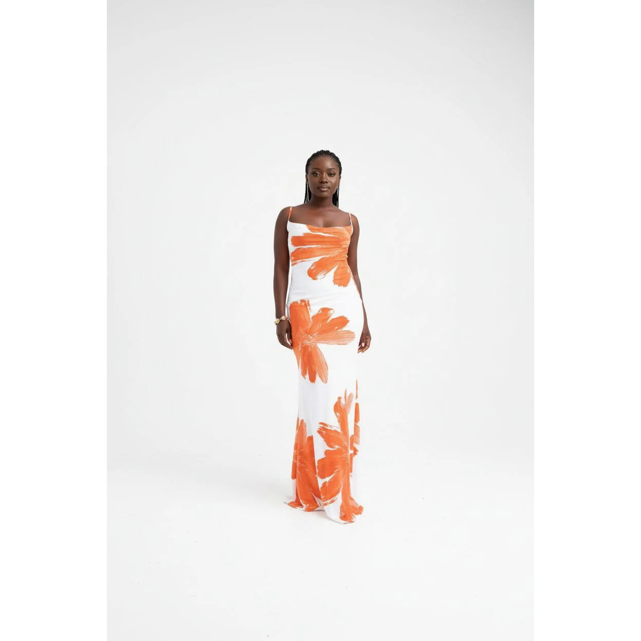 Cowl Neck Backless Silky Printed Dress - Image 4