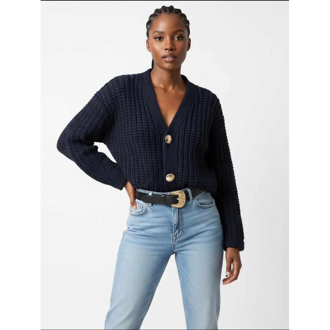 Cozy Button Down Knit Chunky Cropped Sweaters - Image 2