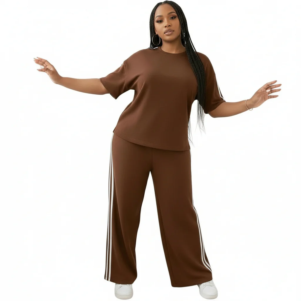 Crew Neck Short Sleeve Top And Straight Leg Distressed Loose Pants