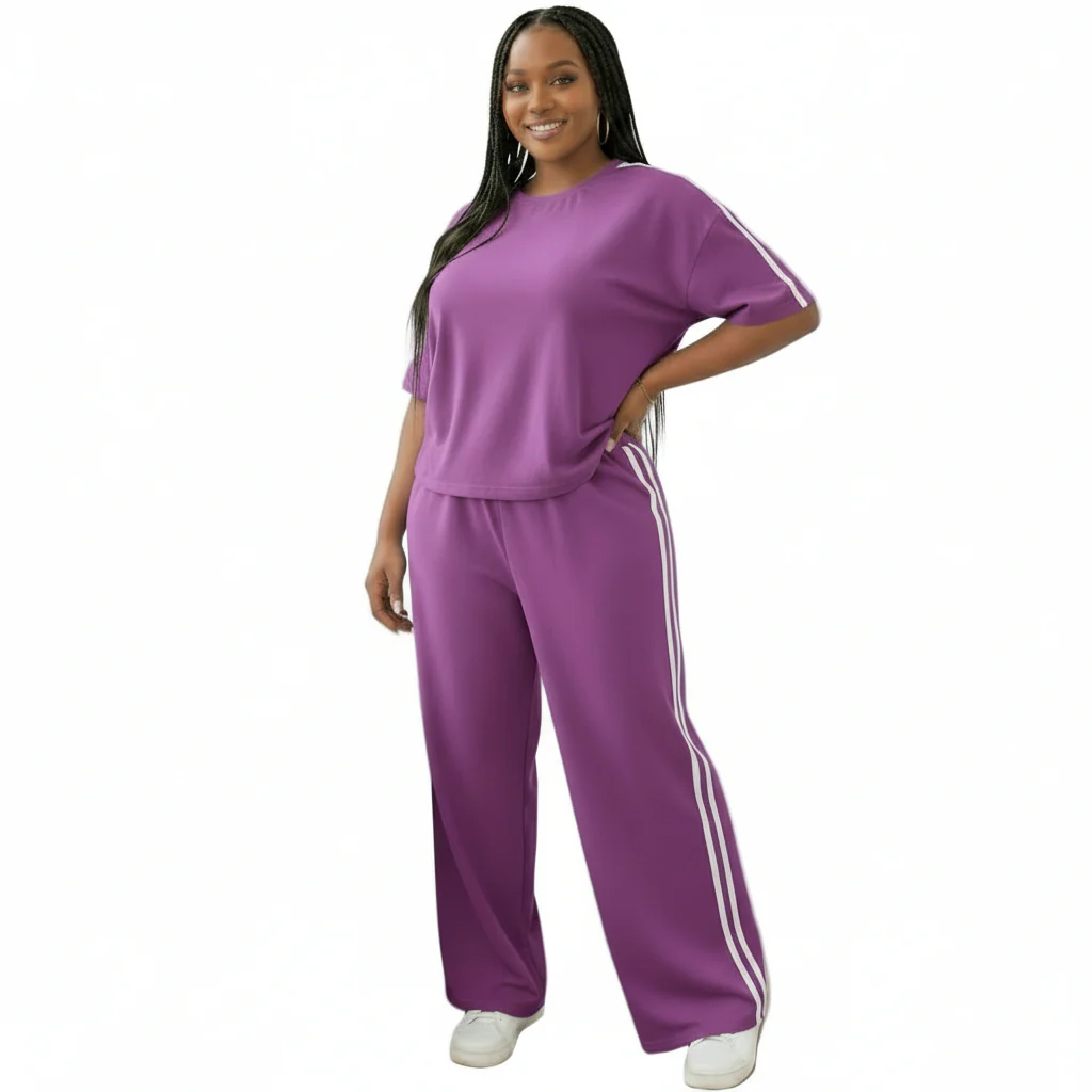 Crew Neck Short Sleeve Top And Straight Leg Distressed Loose Pants - Image 2