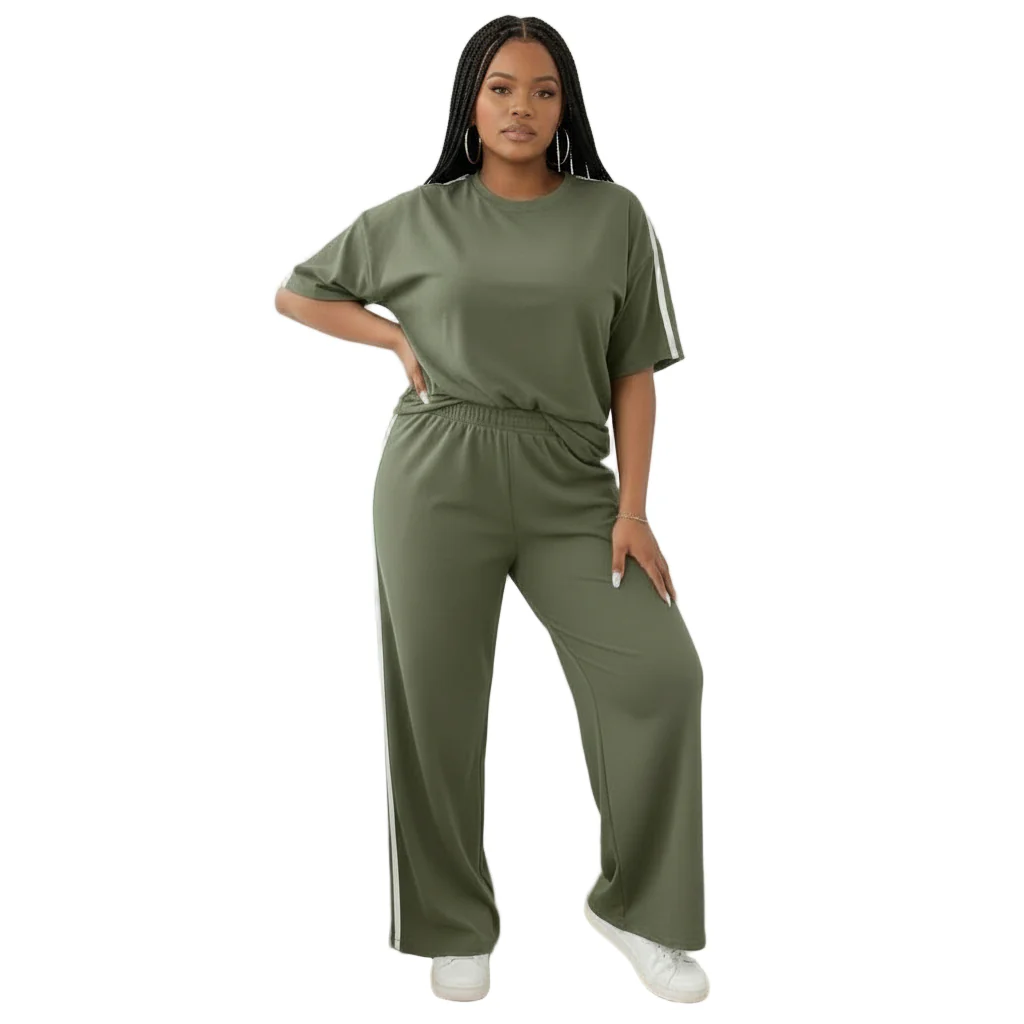Crew Neck Short Sleeve Top And Straight Leg Distressed Loose Pants - Image 3