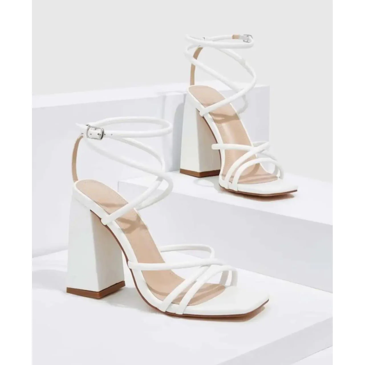 Criss Cross Heeled Ankle Strap Sandals - Image 3