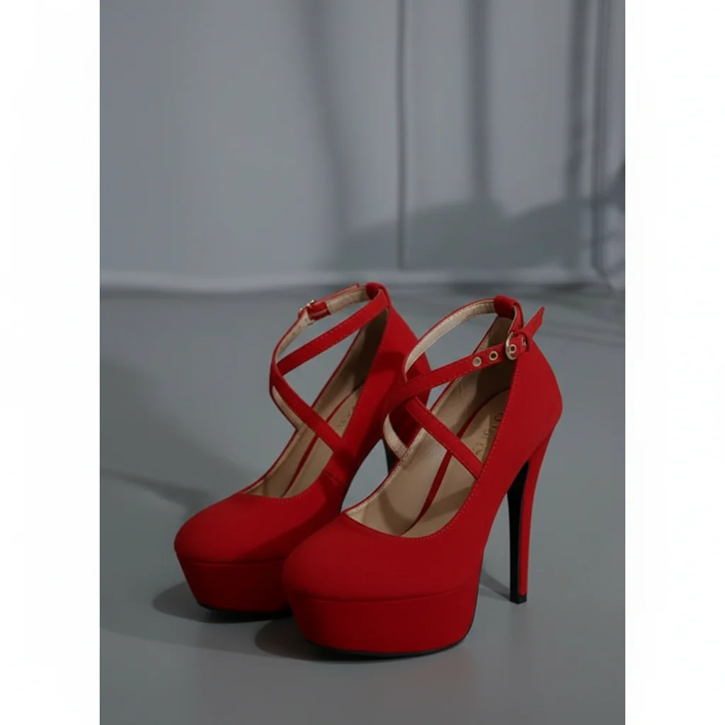Criss Cross Platform Stiletto Heeled Faux Suede Ankle Strap Pumps - Image 7