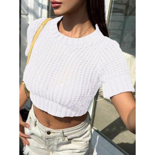 Crochet Tops Short Sleeve Sweater - Image 2