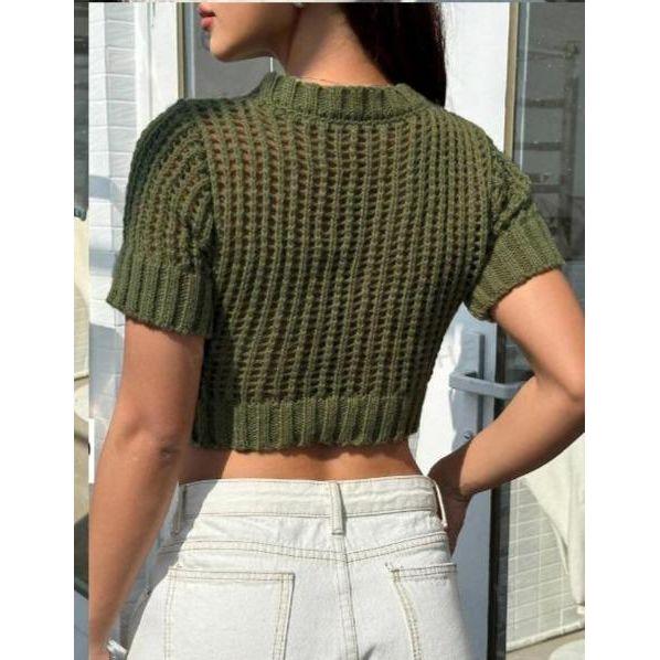 Crochet Tops Short Sleeve Sweater - Image 3