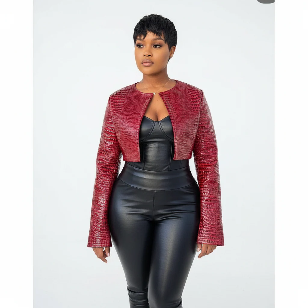 Crocodile  Print Long Sleeve Crop Jacket