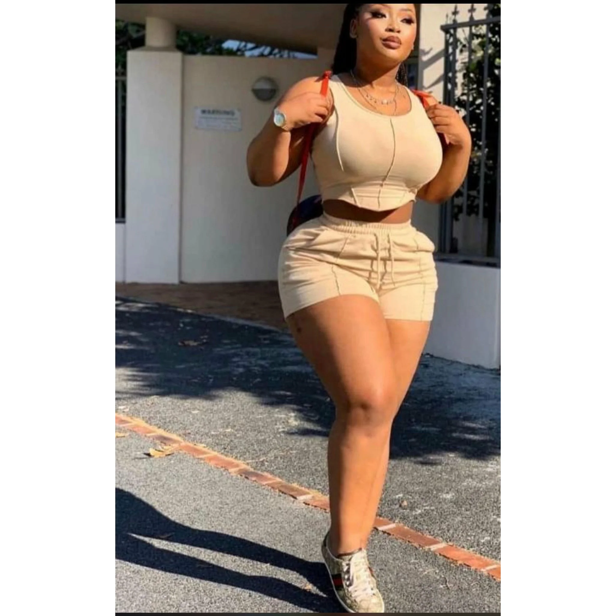 Crop Tank Top Drawstring Waist Track Shorts Set - Image 5