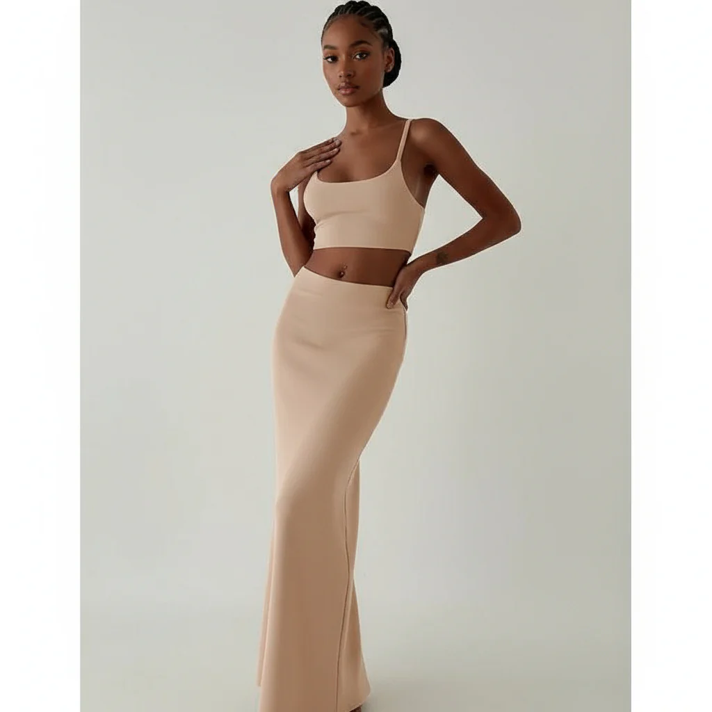 Crop Tank Top & Split Thigh Bodycon Skirt For Summer
