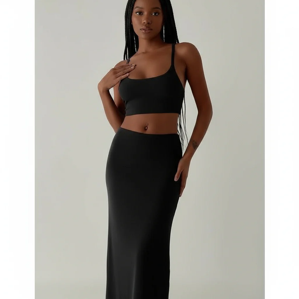 Crop Tank Top & Split Thigh Bodycon Skirt For Summer - Image 2