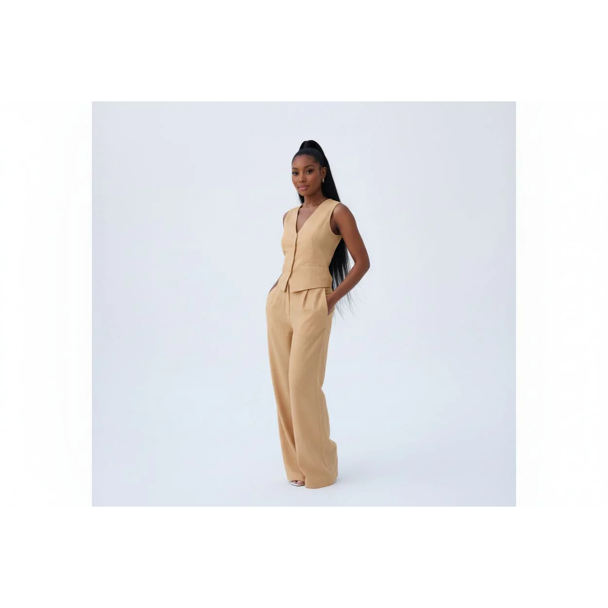 Crop Vest Blazer and Wide Leg Suit Pants Sets. - Image 2