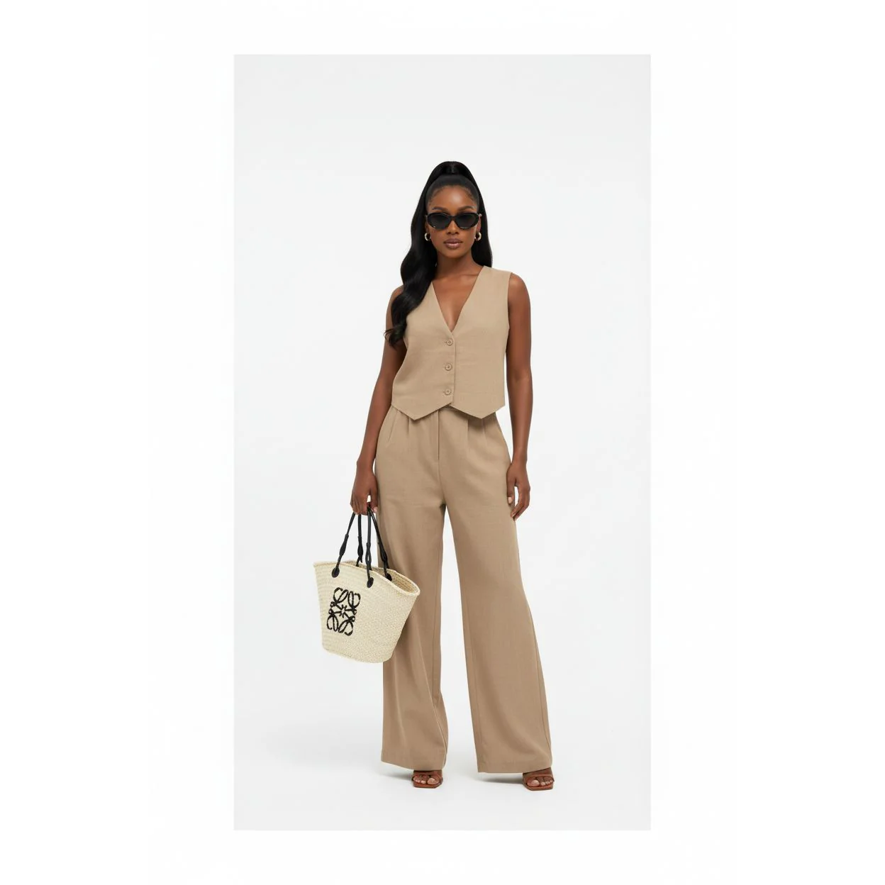 Crop Vest Blazer and Wide Leg Suit Pants Sets. - Image 3