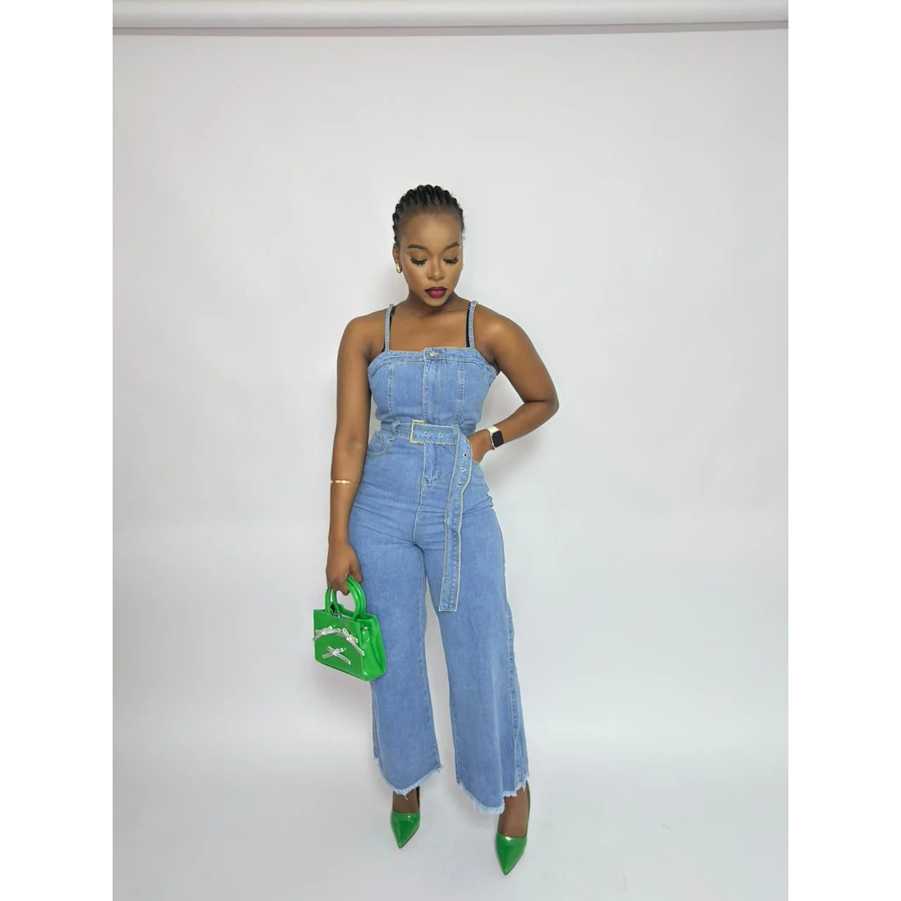 Cropped Sleeveless Denim Jumpsuit - Image 2