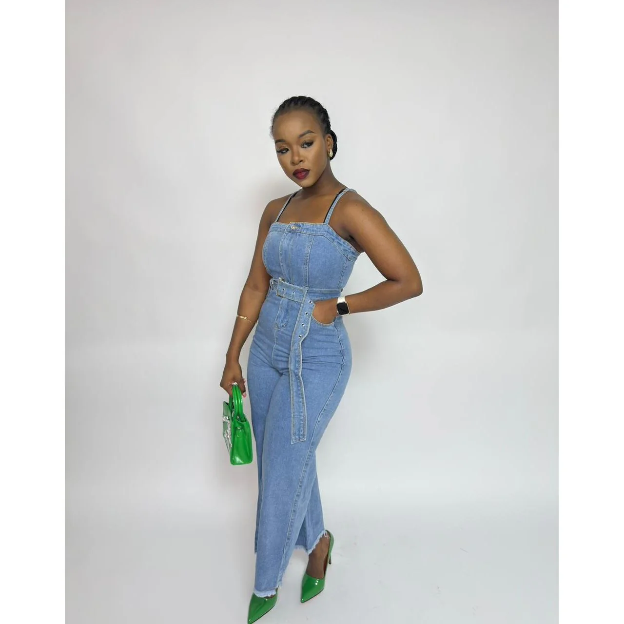 Cropped Sleeveless Denim Jumpsuit - Image 3