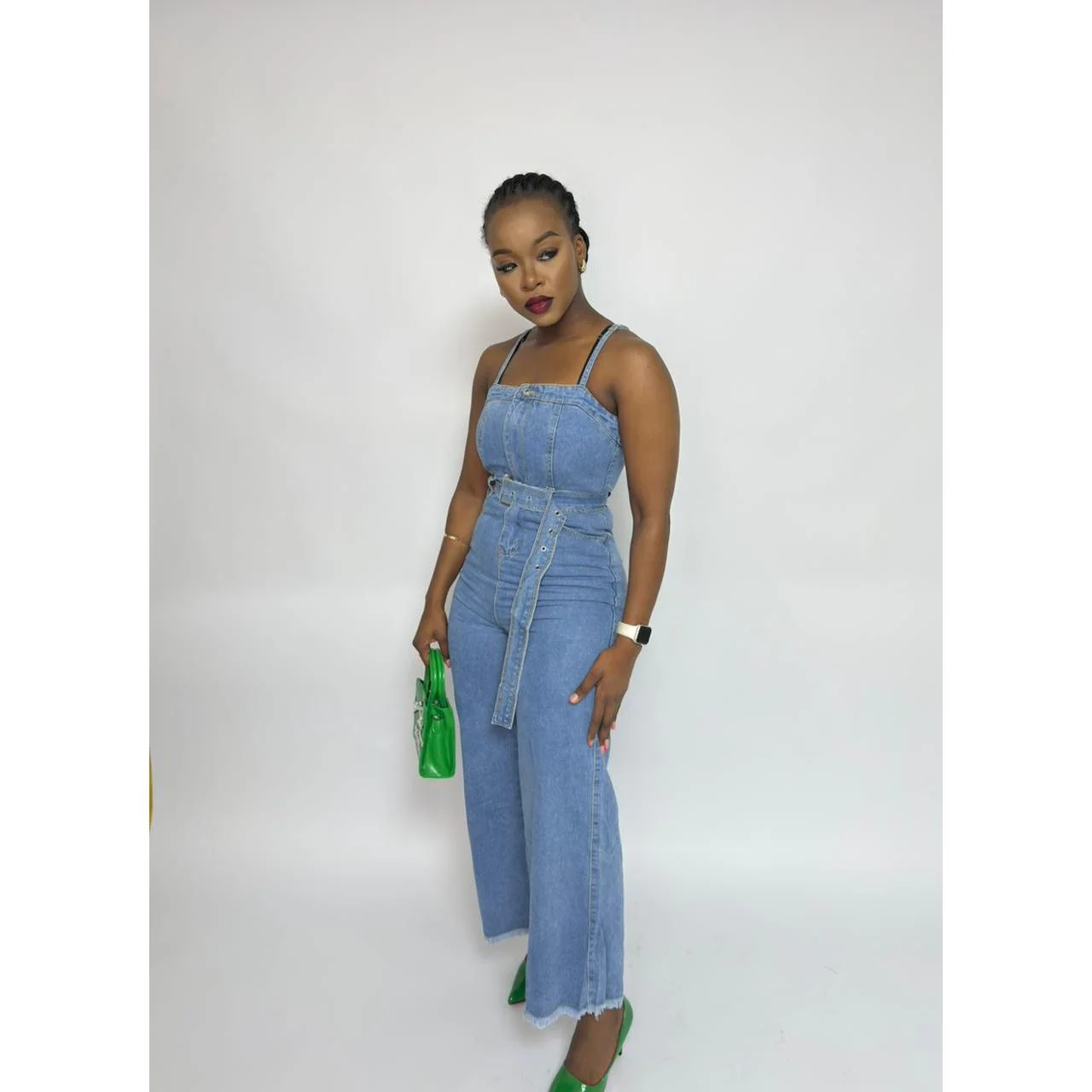 Cropped Sleeveless Denim Jumpsuit - Image 5