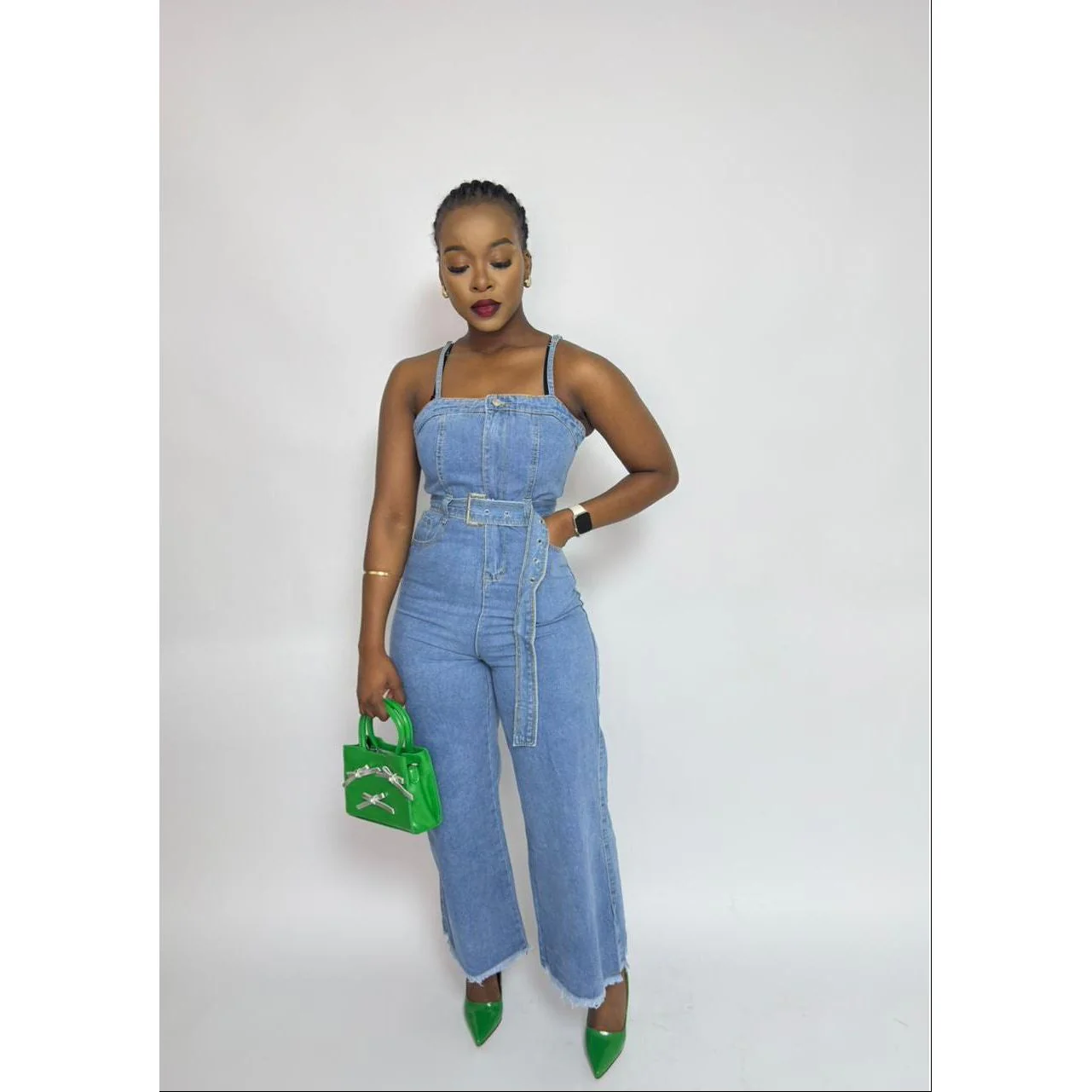 Cropped Sleeveless Denim Jumpsuit - Image 7